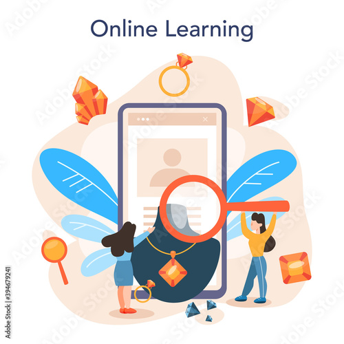 Jeweler and jewelry online service or platform. Idea of creative