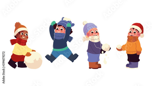 funny boys playing with the snowballs in winter season