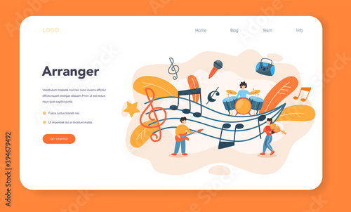 Professional musician web banner or landing page. Young