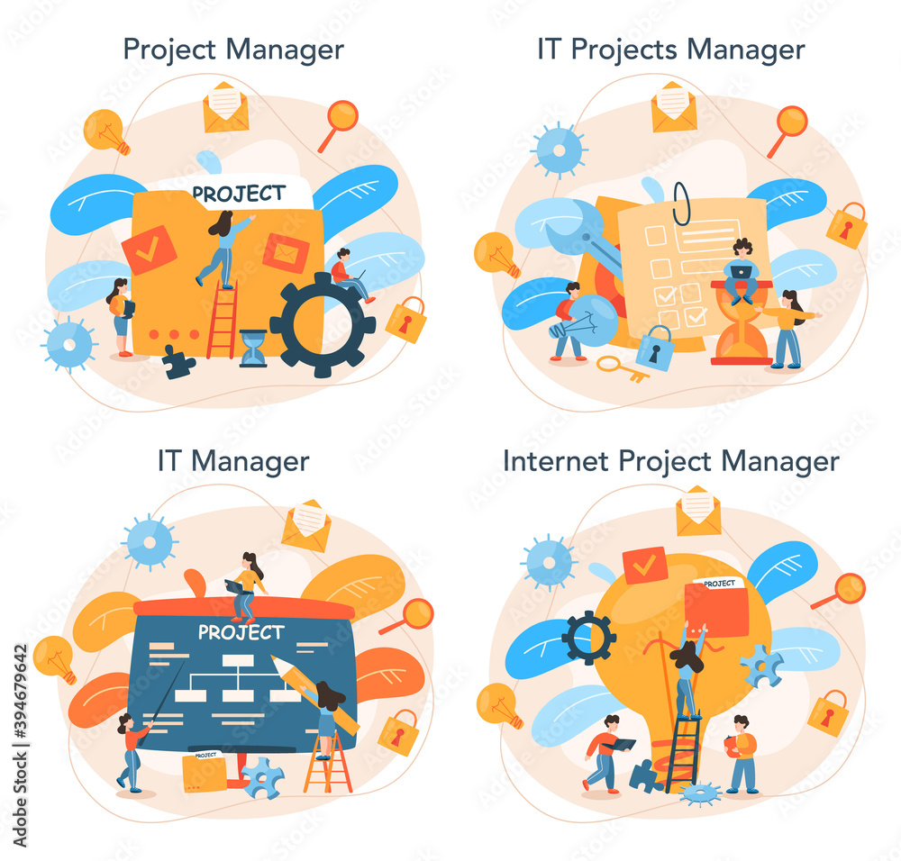 Project management concept set. Successful strategy, motivation