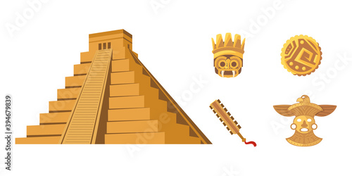 aztec pyramid weapon coin mask ornament icons