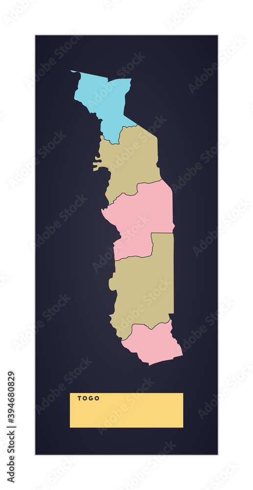 Togo map. Country poster with regions. Shape of Togo with country name. Superb vector illustration.