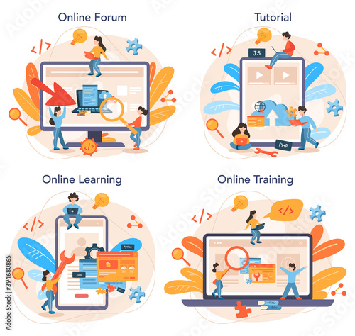 Back end development online service or platform set. Software