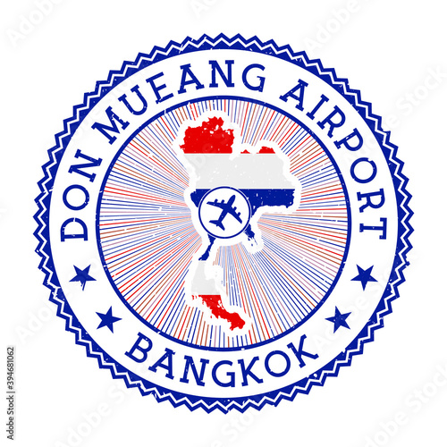 Don Mueang Airport Bangkok stamp. Airport logo vector illustration. Bangkok airport with country flag.