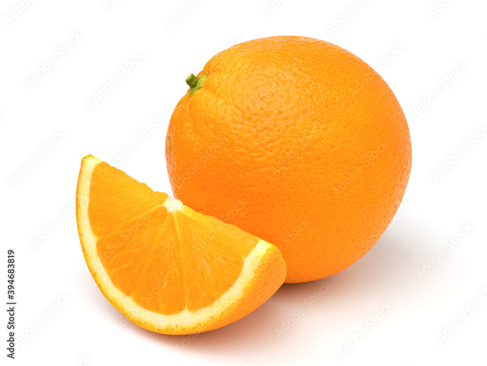 Orange fruit and orange slices isolated on white background. Orange fruit and orange slices isolated on white background.