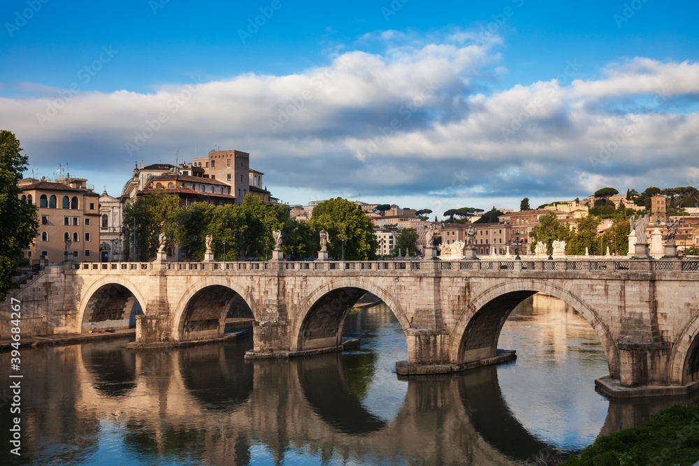 Ponte Sant Angelo ancient pedestrian bridge over Tiber in Rome Italy