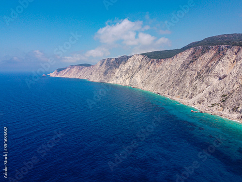 Panoramic view of Platia ammos in Lixouri, Kefalonia, Greece. An impressive, secluded beach accessible only by boat