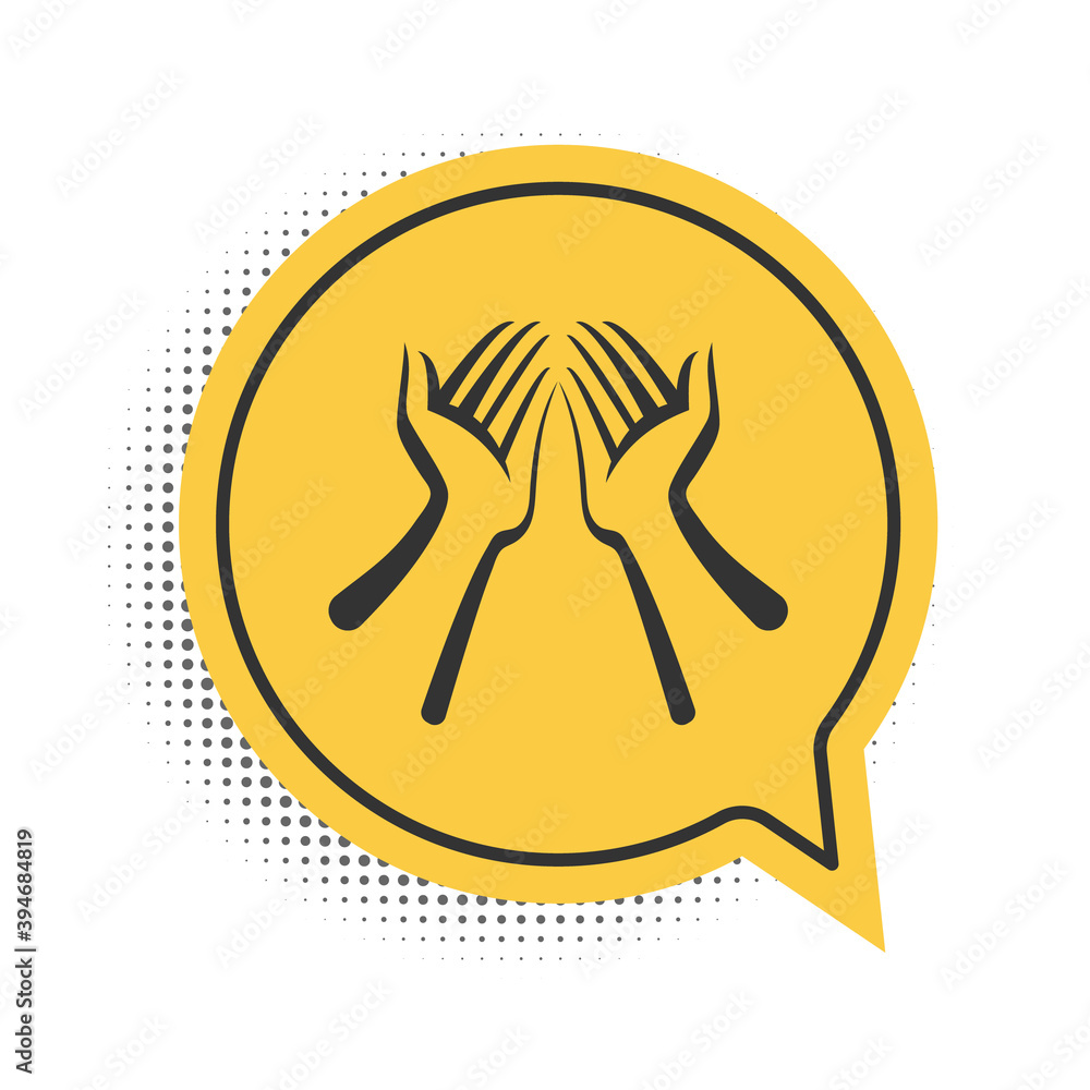 Obraz premium Black Hands icon isolated on white background. Yellow speech bubble symbol. Vector.