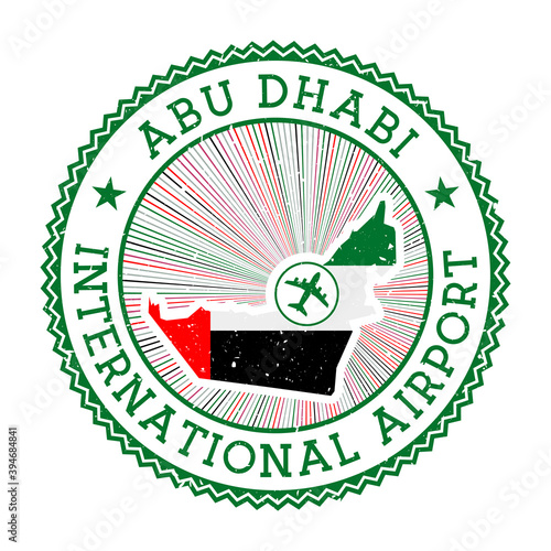 Abu Dhabi International Airport stamp. Airport logo vector illustration. Abu Dhabi airport with country flag.