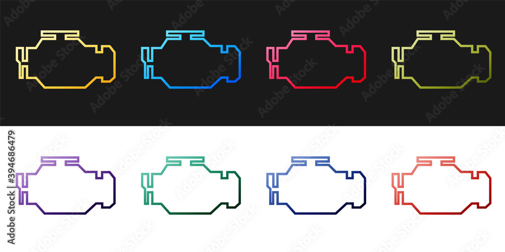Set Check engine icon isolated on black and white background. Vector. Set Check engine icon isolated on black and white background. Vector.