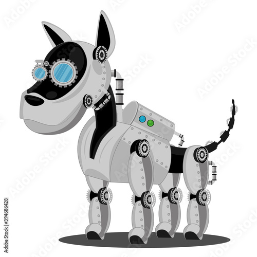Dog steampunk robot. Unusual animal pattern mechanism vector illustration.