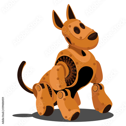 Dog steampunk robot. Unusual animal pattern mechanism vector illustration.