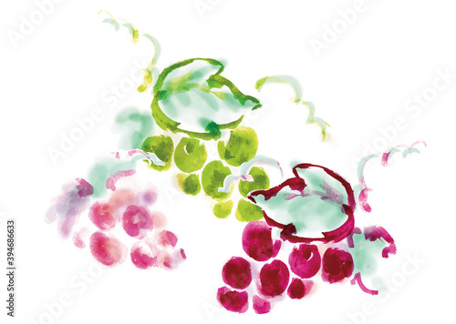 葡萄3個の手描き筆書きイラスト