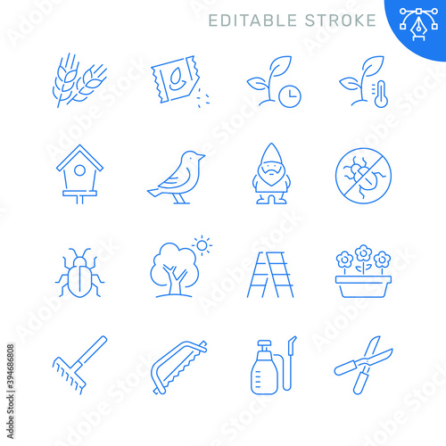 Gardening related icons. Editable stroke. Thin vector icon set