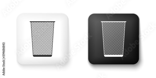 Black and white Trash can icon isolated on white background. Garbage bin sign. Recycle basket icon. Office trash icon. Square button. Vector.