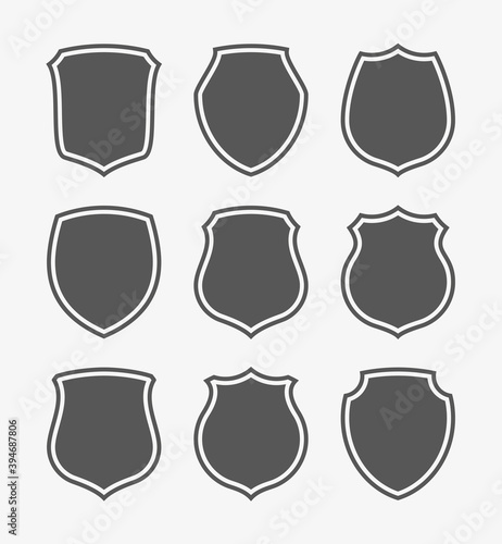 Protect guard shield plain line concept. Outline badge. Safety icon set. Privacy banner kit. Security label. Flat style sticker symbol shape. Safeguard simple sign. linear pictogram