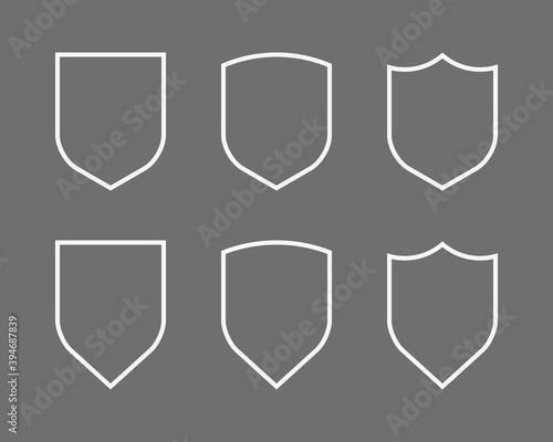 Protect guard shield plain line concept. Outline badge. Safety icon set. Privacy banner kit. Security label. Flat style sticker symbol shape. Safeguard simple sign. linear pictogram