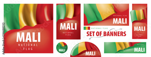 Vector set of banners with the national flag of the Mali
