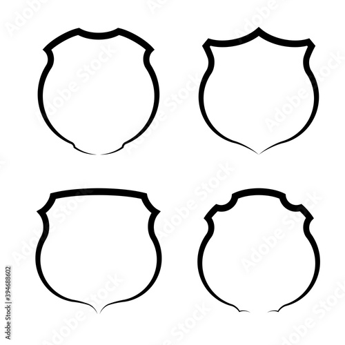 Protect guard shield plain line concept. Outline shield badge. Safety icon set. Privacy banner kit. Security label. Flat style protect sticker symbol shape. Safeguard simple sign. linear pictogram