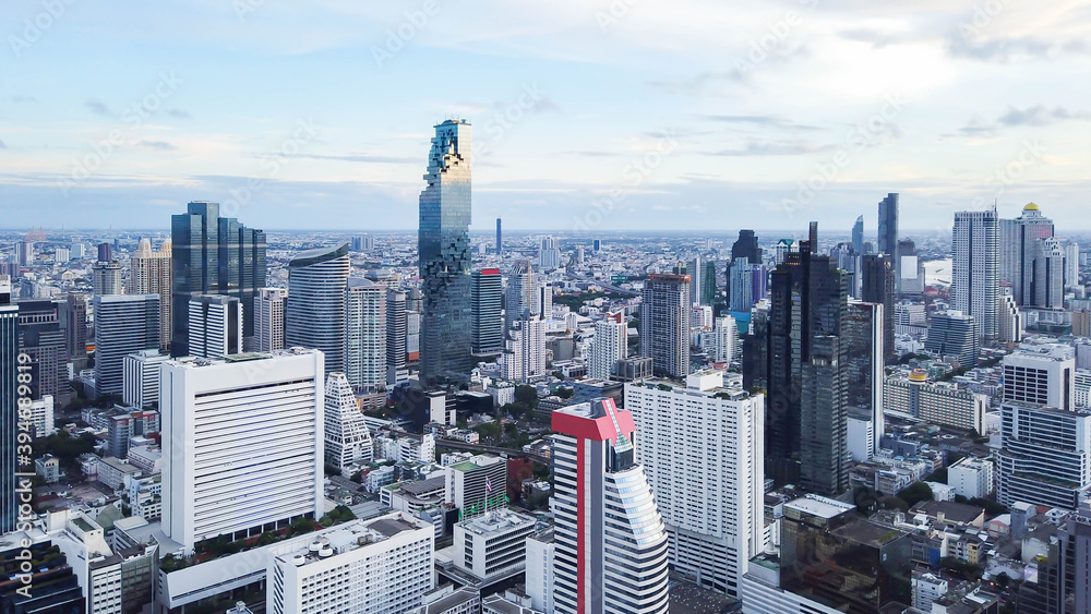 Aerial view of downtown commercial building and landmark in bangkok city, thailand