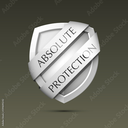 Absolute Protection guard shield concept. Safety badge, Absolute protection icon. Privacy banner shield. Security label. Defense tag. Presentation sticker shield. Defense safeguard sign. badge