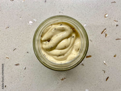 Mayonnaise with Truffle Mushroom in Jar.