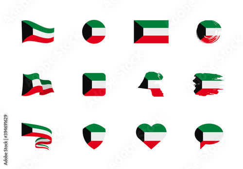 Free Download Kuwait flag - flat collection. Flags of different shaped twelve flat icons. - GFXLoad