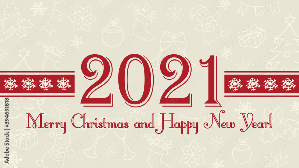 Vector 2021 Christmas background. Happy New Year, winter holidays web banner, text label with snowflakes, winter theme doodles illustration. Greeting card template, flat pastel design. Vector 2021 Christmas background. Happy New Year, winter holidays web banner, text label with snowflakes, winter theme doodles illustration. Greeting card template, flat pastel design.