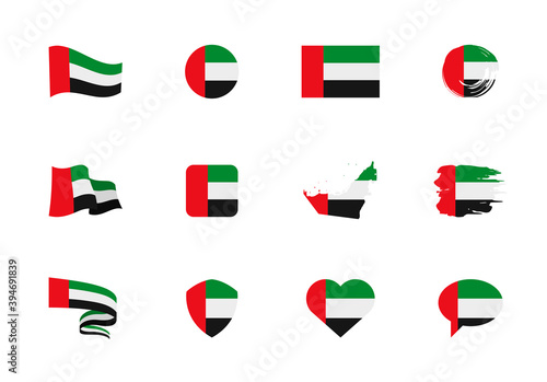 United Arab Emirates flag - flat collection. Flags of different shaped twelve flat icons. Free Download United Arab Emirates flag - flat collection. Flags of different shaped twelve flat icons. - GFXLoad