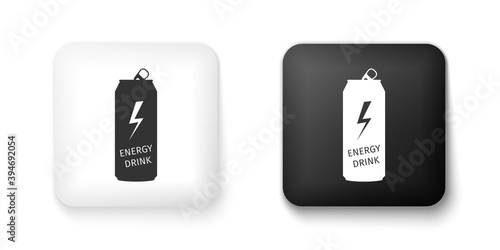 Black and white Energy drink icon isolated on white background. Square button. Vector.