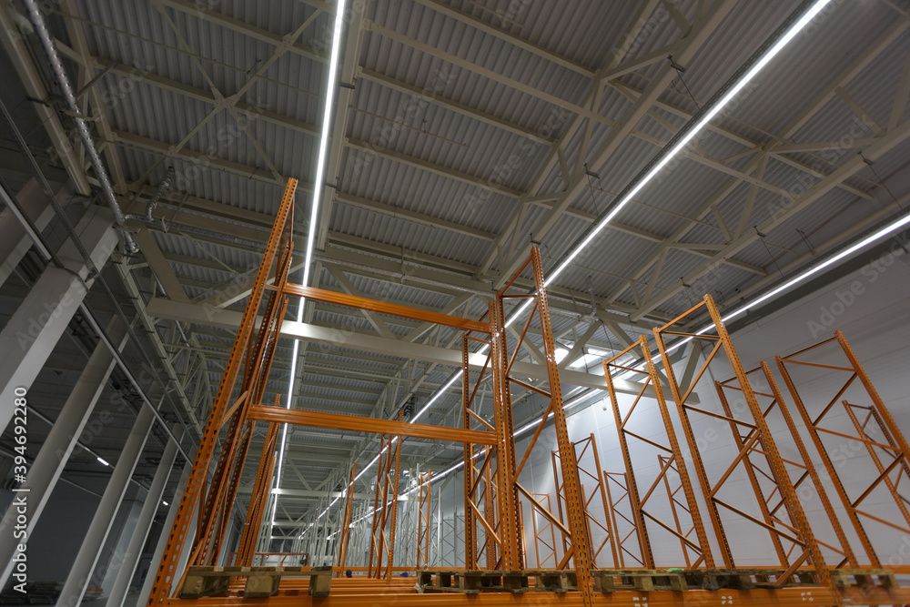 Interior of a new empty warehouse, wide angle view