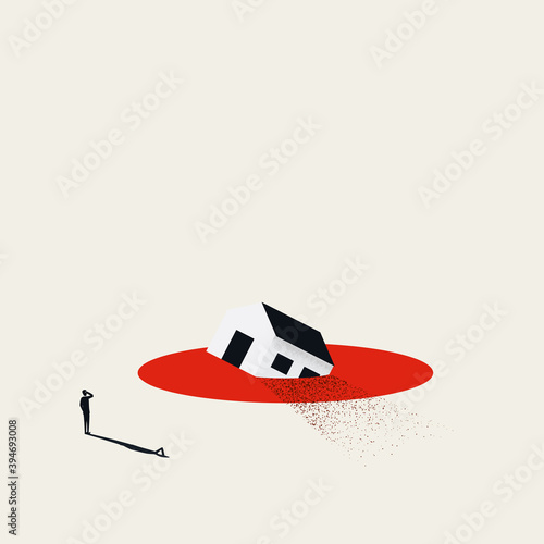 Real estate property market crash or recession vector illustration concept. House prices sinking, loan issues.