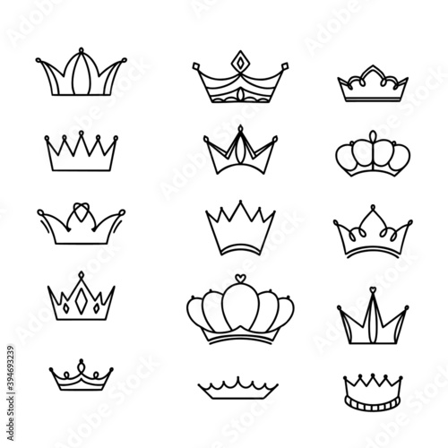 Hand drawn illustration with crown doodle set for web design. abstract vector set. White background. icon. Hand drawn line art cartoon illustration.