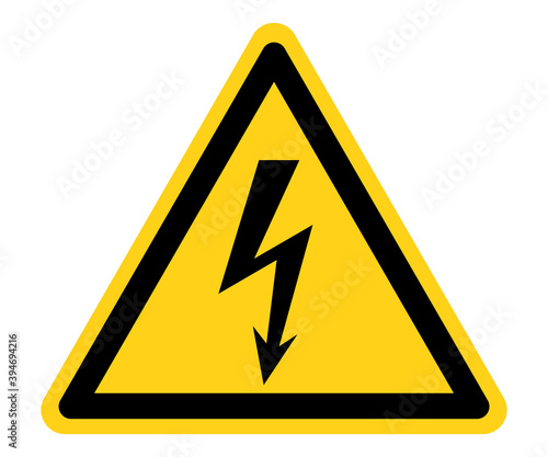 High voltage warning sign Yellow triangle frame Vector illustration