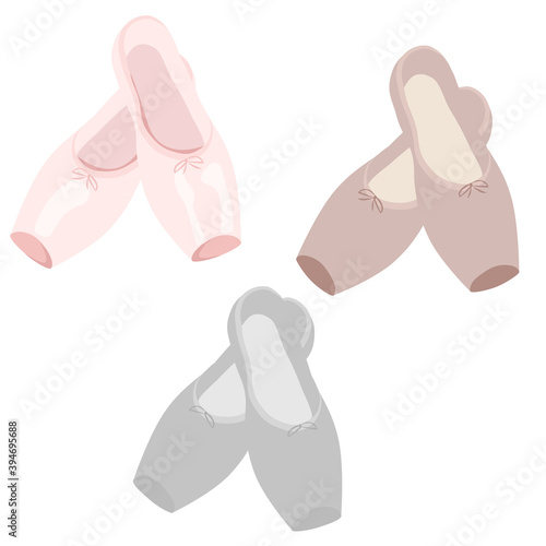 Ballet pointes shoes, colorful. Ballerina fashion. Vector illustration, isolated