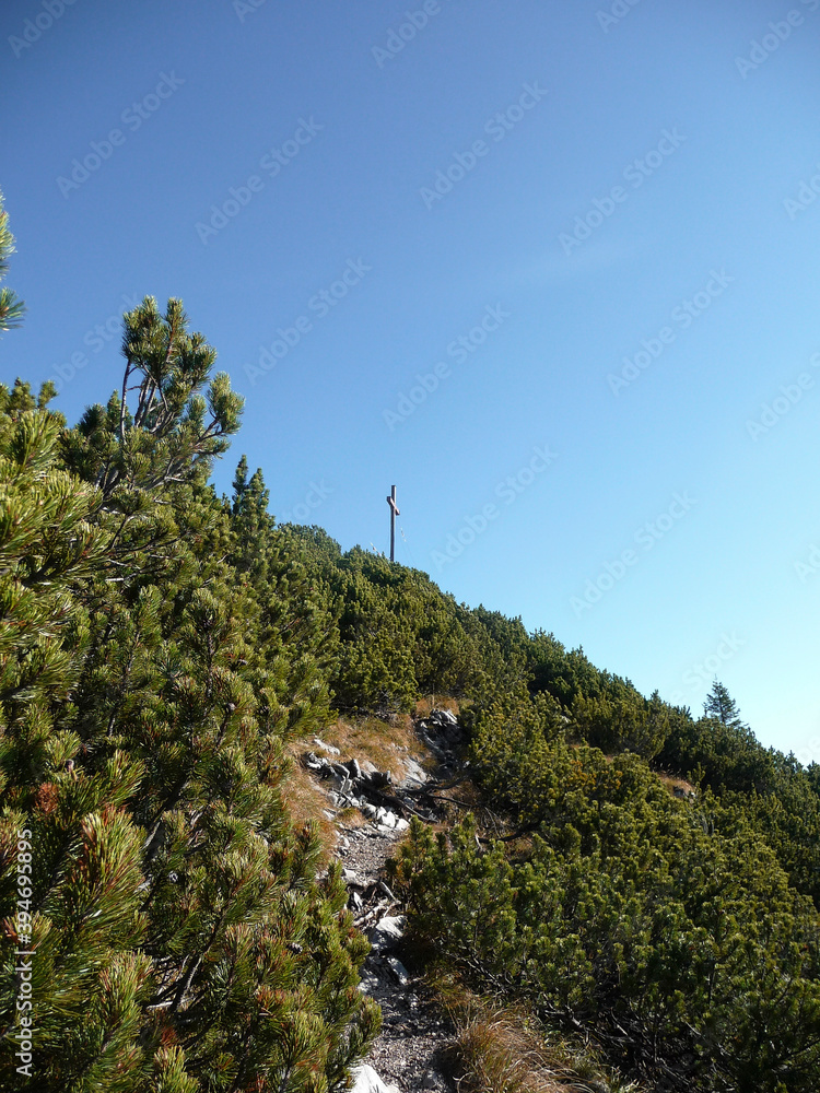 Summit cross Hohe Kiste mountain, Bavaria, Germany