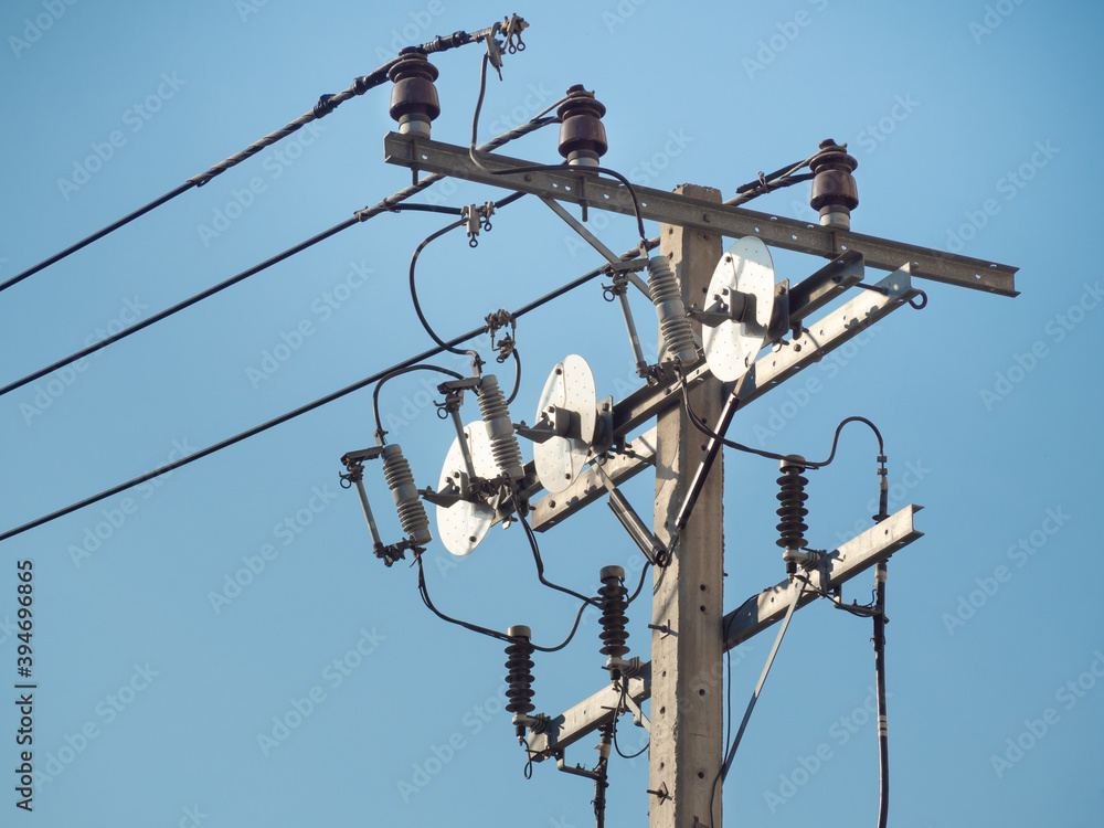 Electric Pole With Electric Transformers And Electrical Cables In Bangkok City, Thailand Electric Pole With Electric Transformers And Electrical Cables In Bangkok City, Thailand