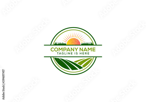 Agriculture and farming with a tractor with cultivator logo design. Agribusiness, Eco-farm and rural country, vector design. Farm industries and agronomy