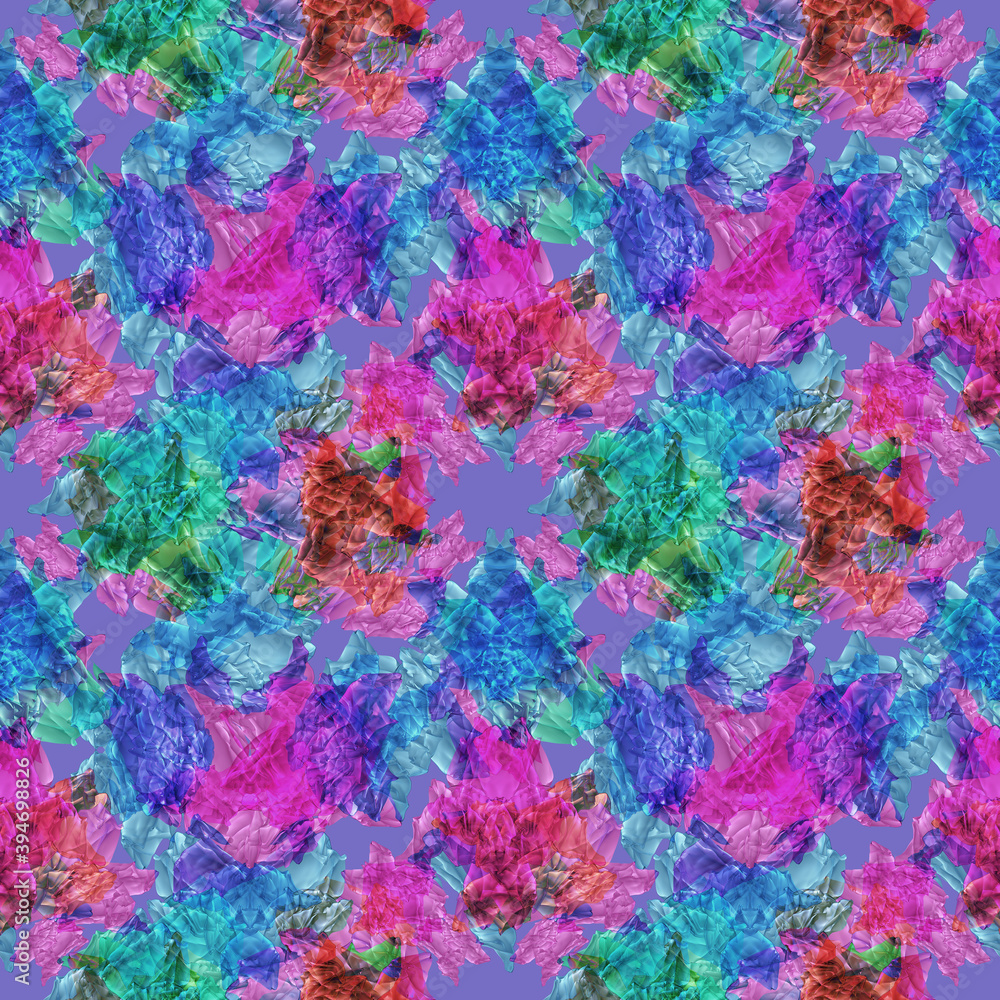 seamless pattern of multi-color crumple plastic, 3d render