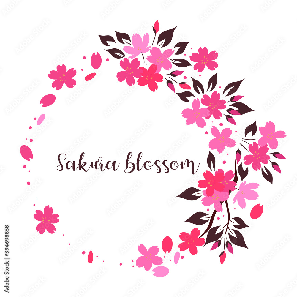 Frame from sakura flowers on a white background. Vector graphics