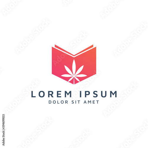 book and cannabis negative space logo design