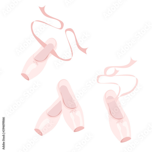 Ballet pointes shoes, with ribbon, pink. Ballerina fashion. Vector illustration, isolated