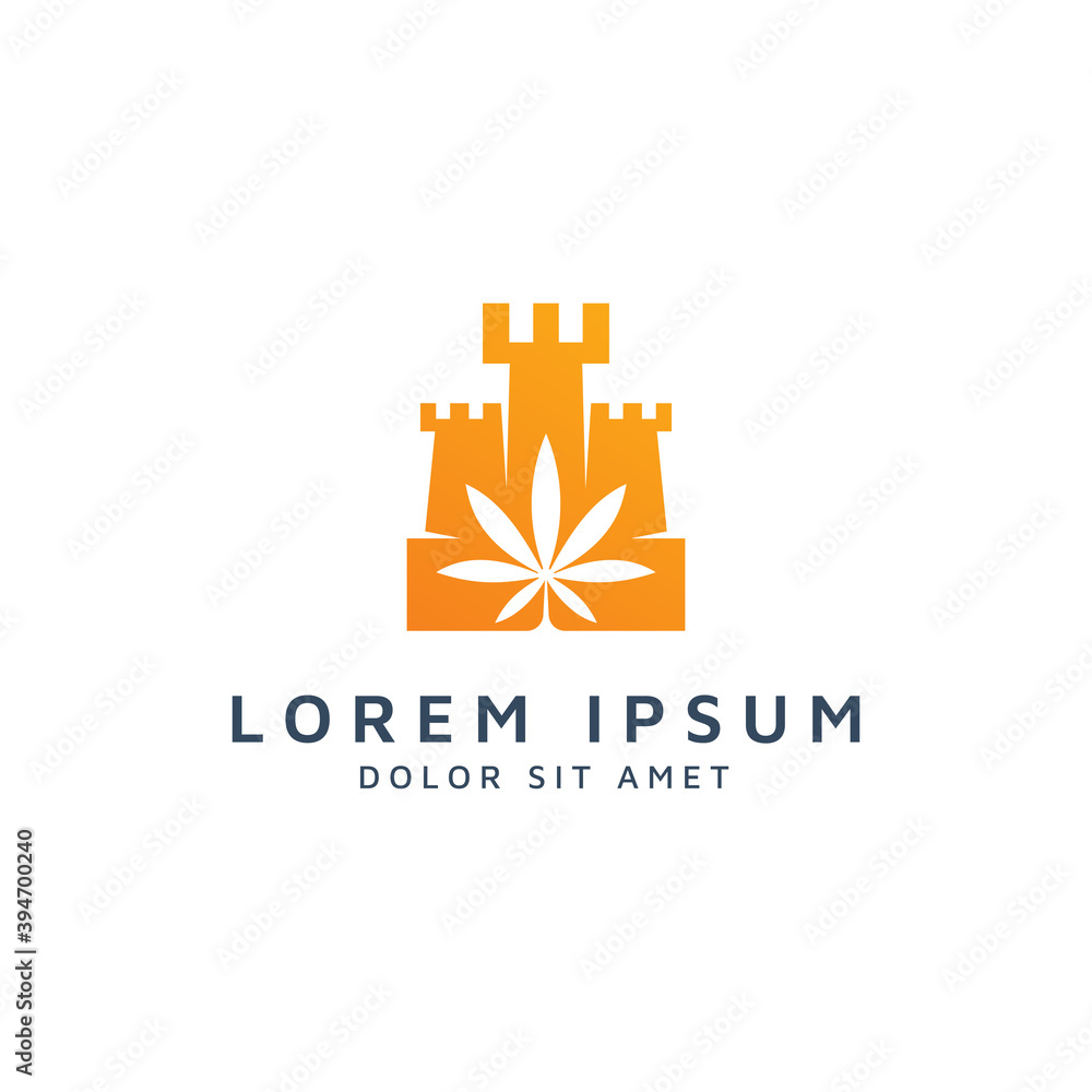 castle and cannabis negative space logo design castle and cannabis negative space logo design