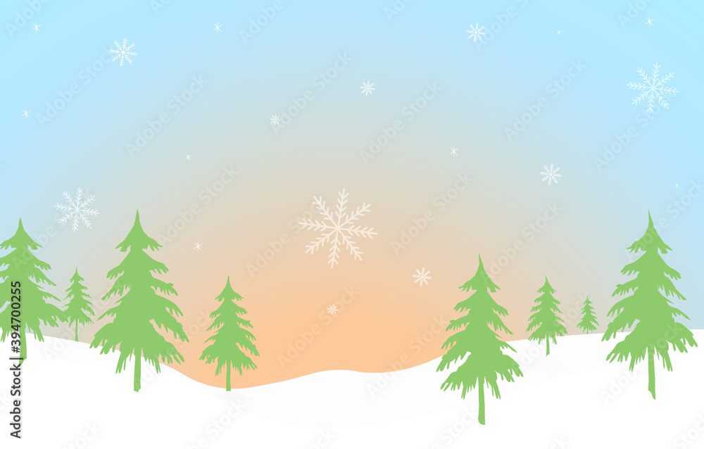 landscape with fir trees, vector illustration. Winter