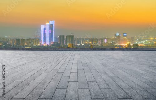 Empty square floor and Nanjing city scenery, China © onlyyouqj