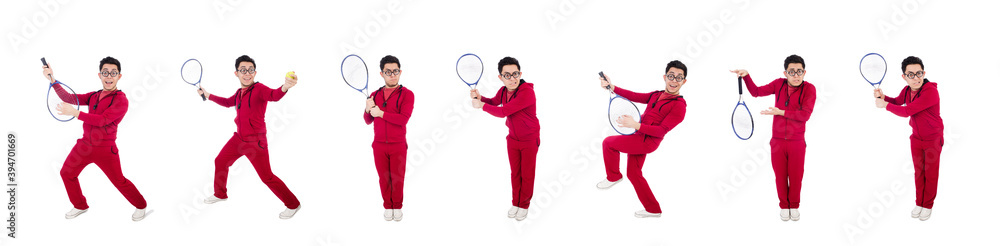 Funny tennis player isolated on white Funny tennis player isolated on white