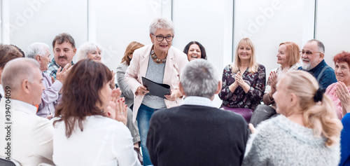 business training seniors people in hall