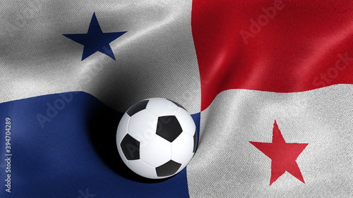 3D rendering of the flag of Panama with a soccer ball