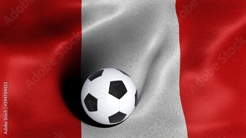 3D rendering of the flag of Peru with a soccer ball