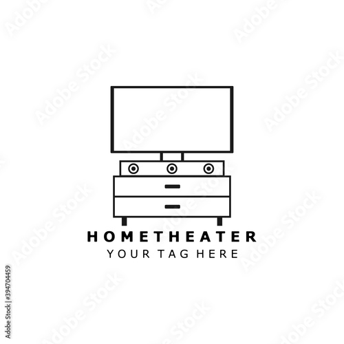 home theater logo line art vector illustration template design